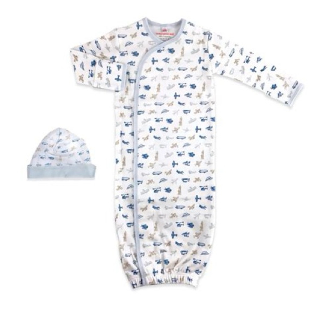 Magnetic Me magnetic cozy sleeper gown + hat set; Airplanes; NB; EUC